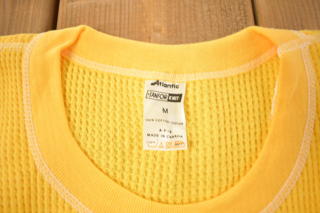 Vintage 1970s Deadstock Atlantic Sanfor Knit Thermal Yellow T Shirt / Vintage T Shirt / True Vintage / Deadstock / 70s / Made In Canada