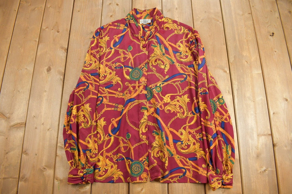 Vintage 1990s Equestrian Theme AP Ltd Button Up Womens Blouse