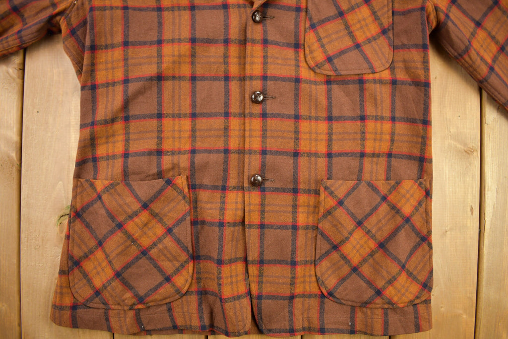 Vintage 1970s Pendleton Plaid Button Up Blazer Jacket Size M