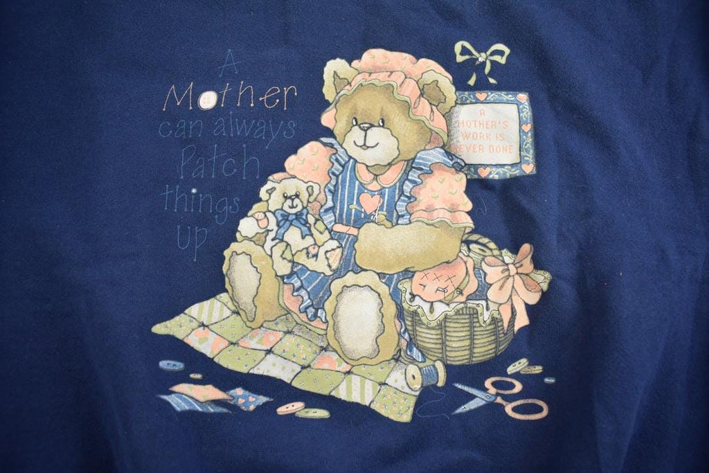 Vintage 1990s Mother Can Always Patch Things Up Cute Bear Crewneck Sweater Made In USA