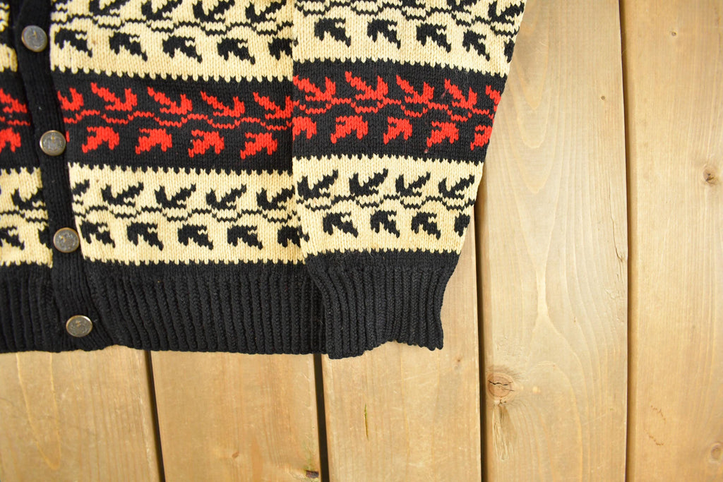 Vintage 1970s Leaves All Over Print Knit Cardigan Sweater Women's Large