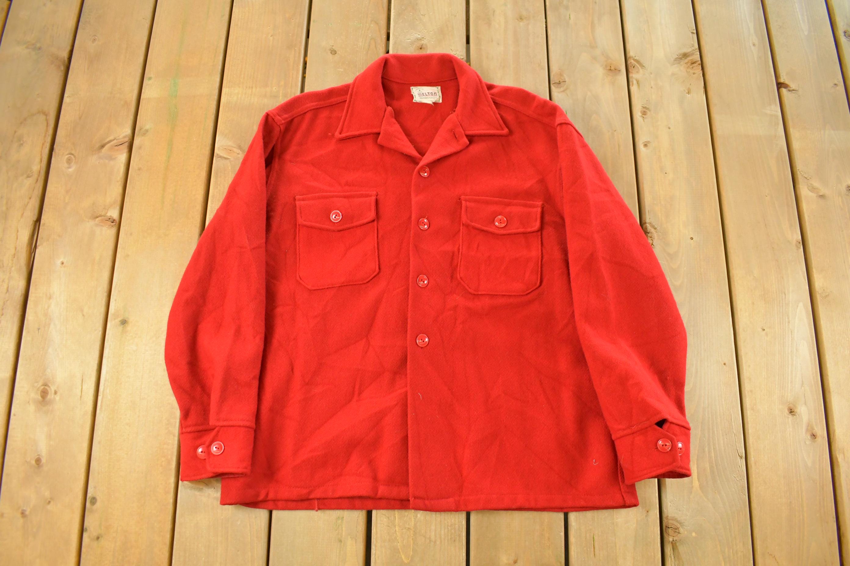 Vintage 1950s Melton Outer-Wear Button Up Flannel Wool Hunting Shirt Jacket Men's L