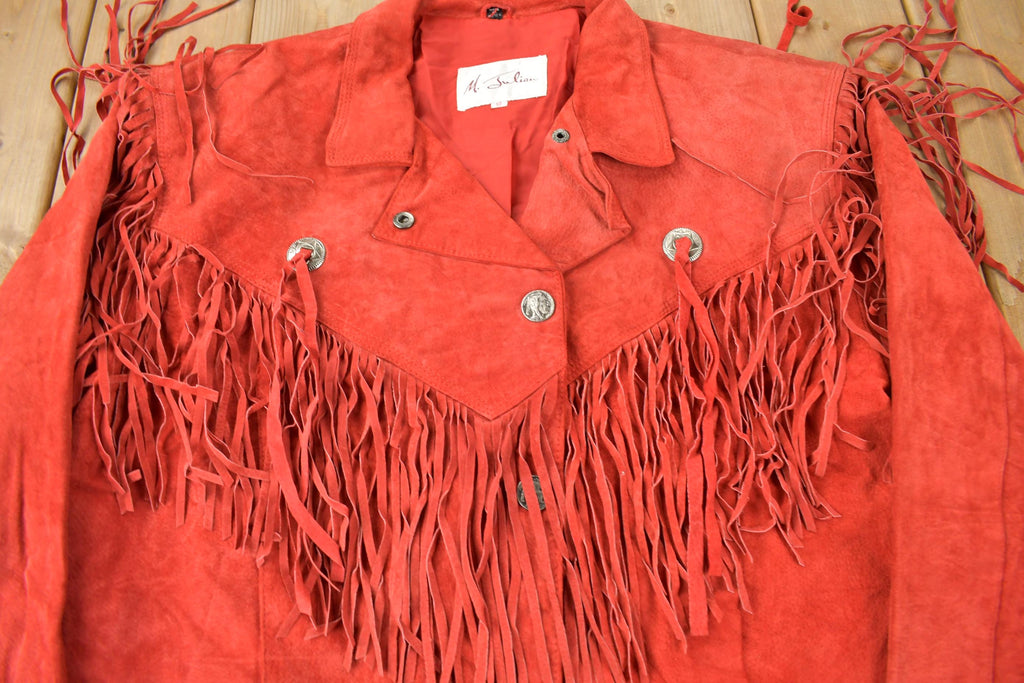Vintage 1990s M Julian Red Suede Fringe Jacket