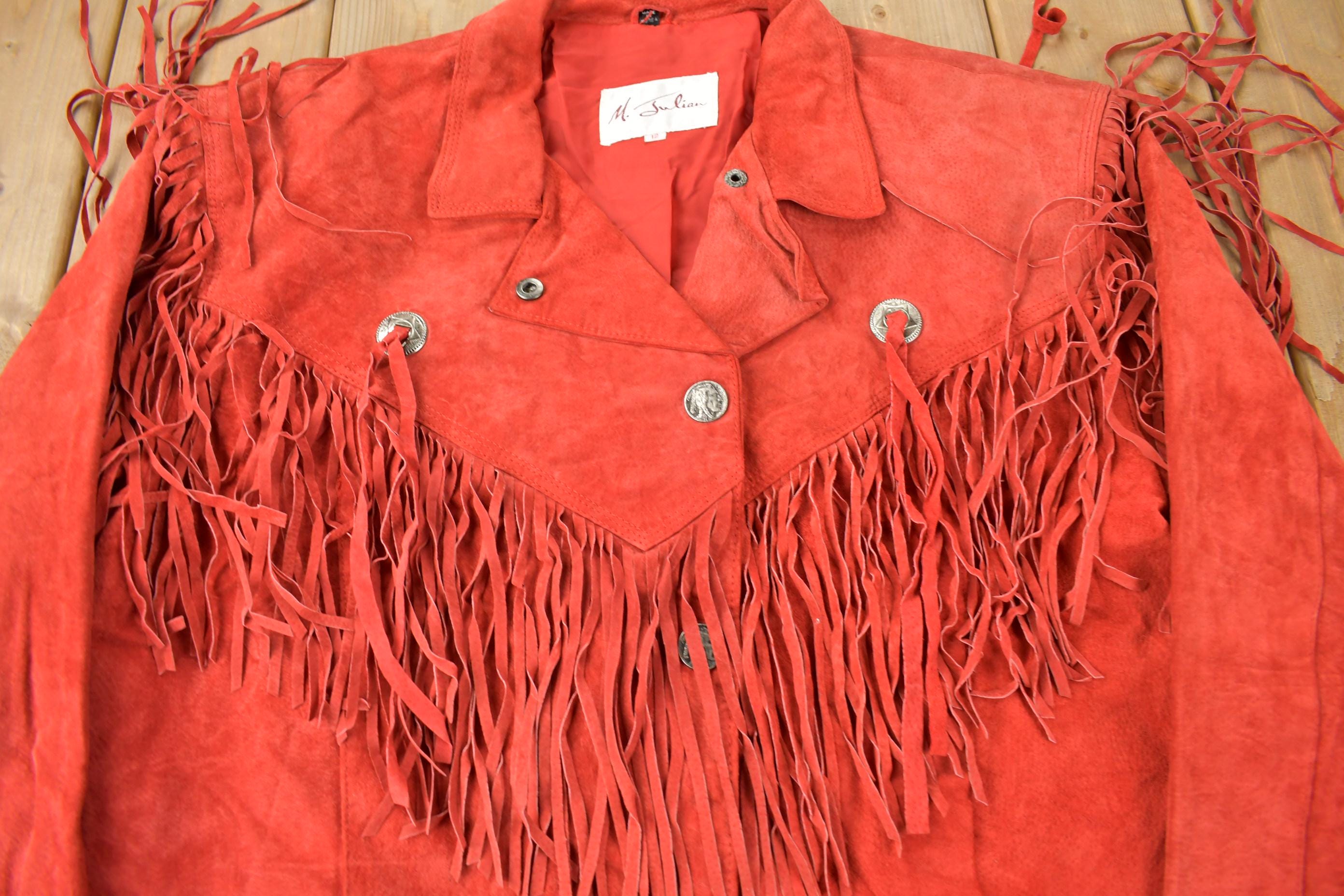 Vintage 1990s M Julian Red Suede Fringe Jacket