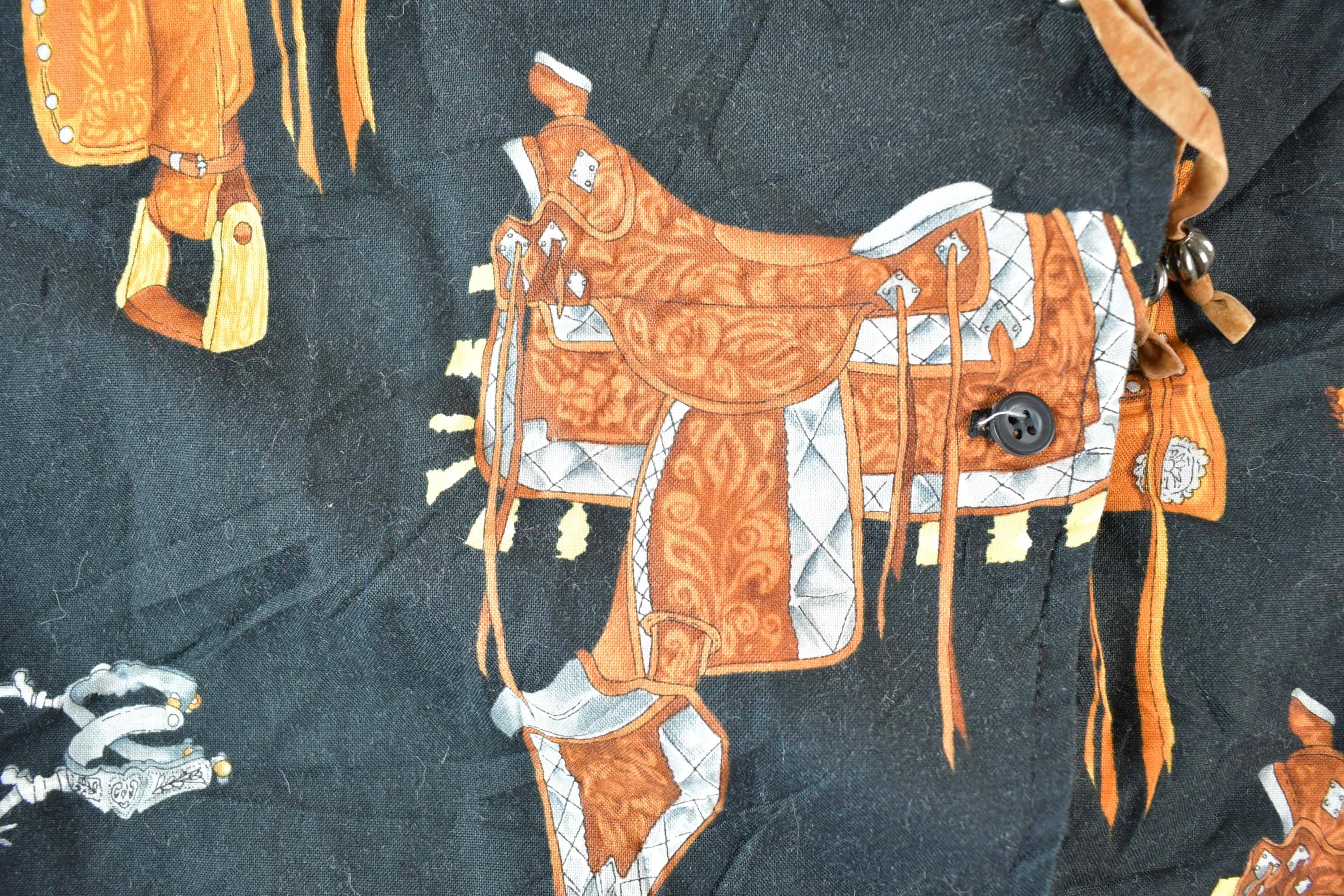 Vintage 1990s Roper Western Button Up AOP Saddle Print Shirt Men's L