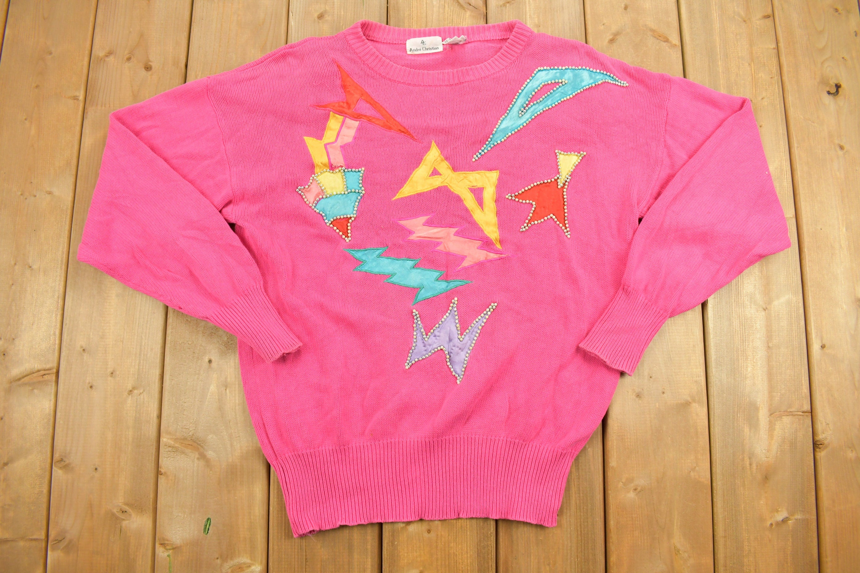 Vintage 1990s Andre Christian Embroidered Knitted Sweater