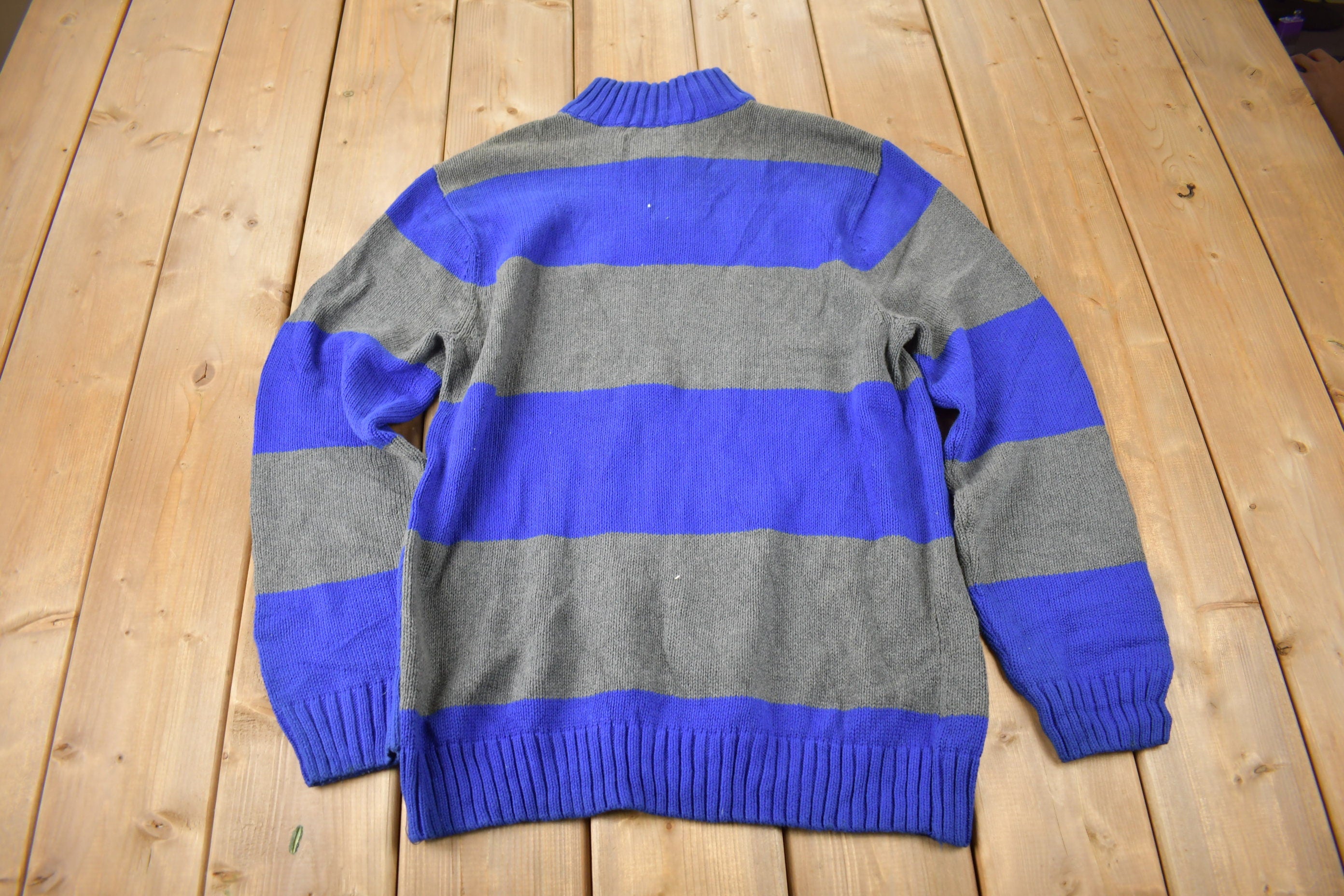 Vintage Y2K Chaps Embroidered Logo Quarter Zip Knit Sweater Size M