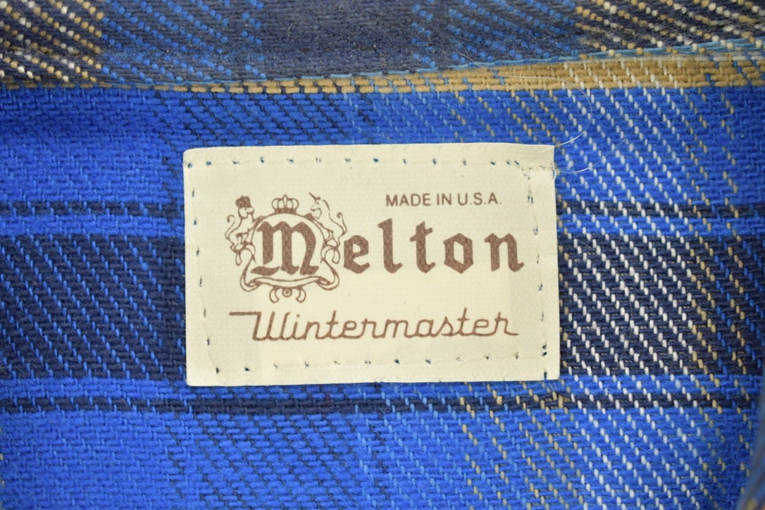Vintage 1990s Melton Wintermaster Button Up Shirt / Blue Plaid Pattern Print / Outdoors & Wilderness / Fall Winter / Make In USA