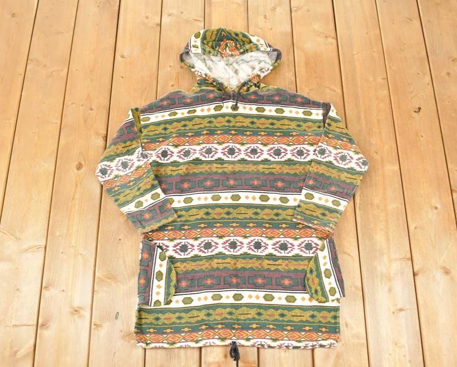 Vintage 1990s Unique Aztec Knit Hoodie Sweater Women's XL Long