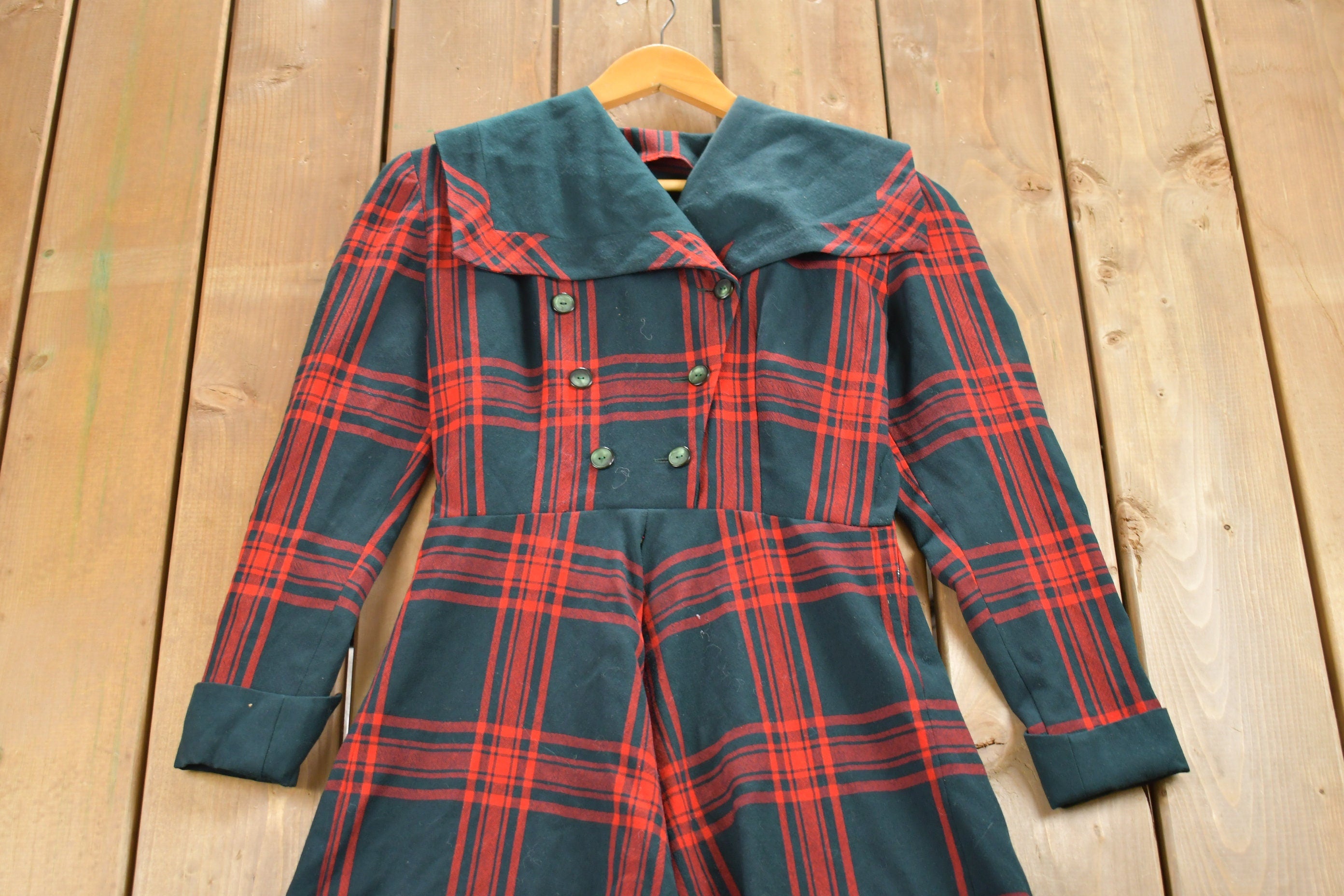 Vintage 1970s Wool Plaid Shirt Dress
