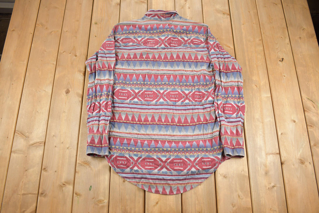 Vintage 1980s Ely Cattleman South Western Style Button Up Rodeo Aztec Shirt