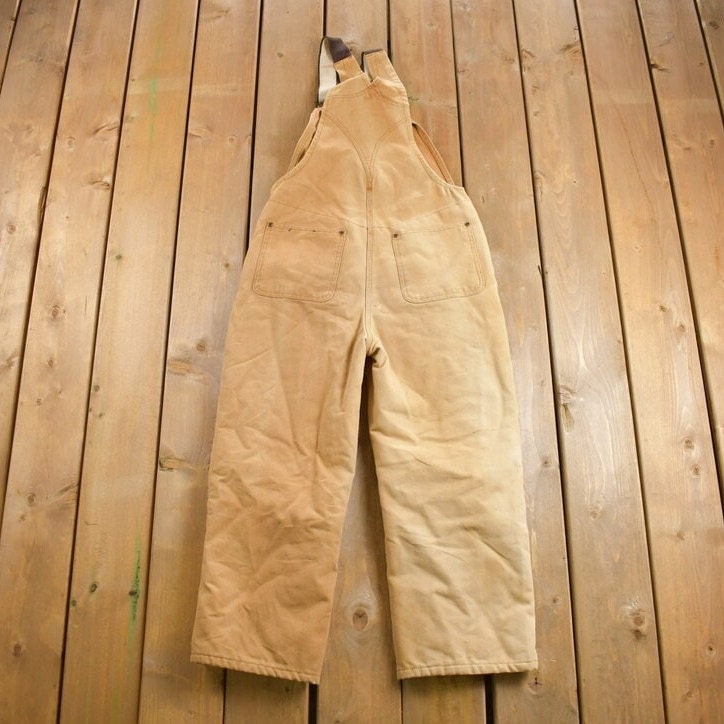Vintage 1990s Carhartt Beige Double Knee Canvas Quilted Overalls