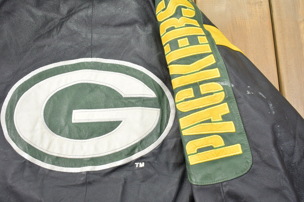 Vintage 1990s Green Bay Packers NFL Leather Bomber Jacket
