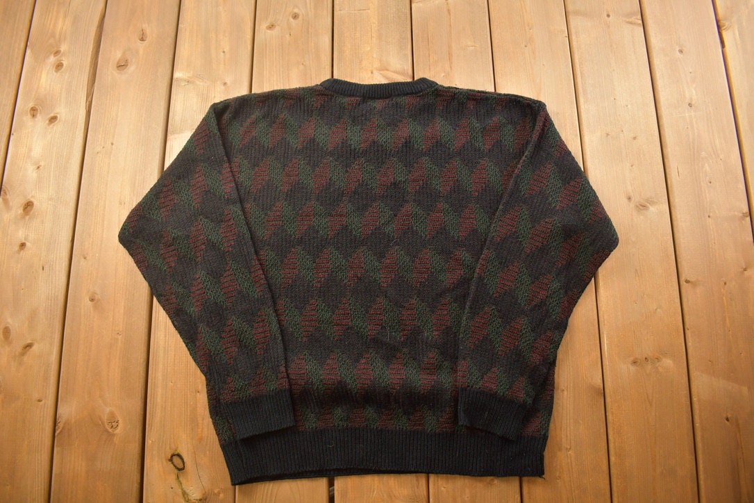 Vintage 1990s Jantzen Knitted Crewneck Sweater  Vintage 90s Crewneck  All Over Pattern  Colorful  Sweatshirt  Abstract Pattern