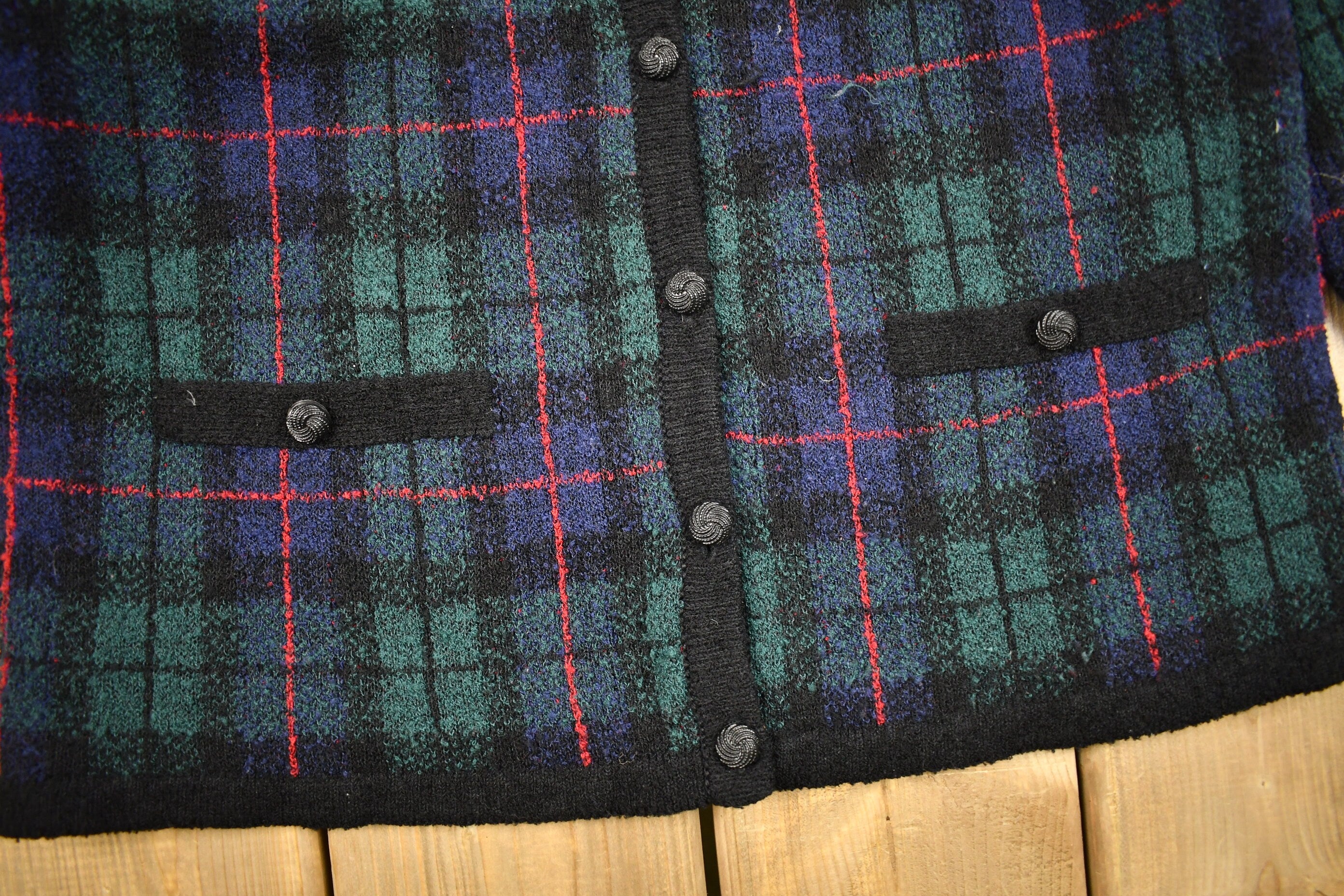 Vintage 1990s Robert Scott Plaid Knitted Cardigan Sweater