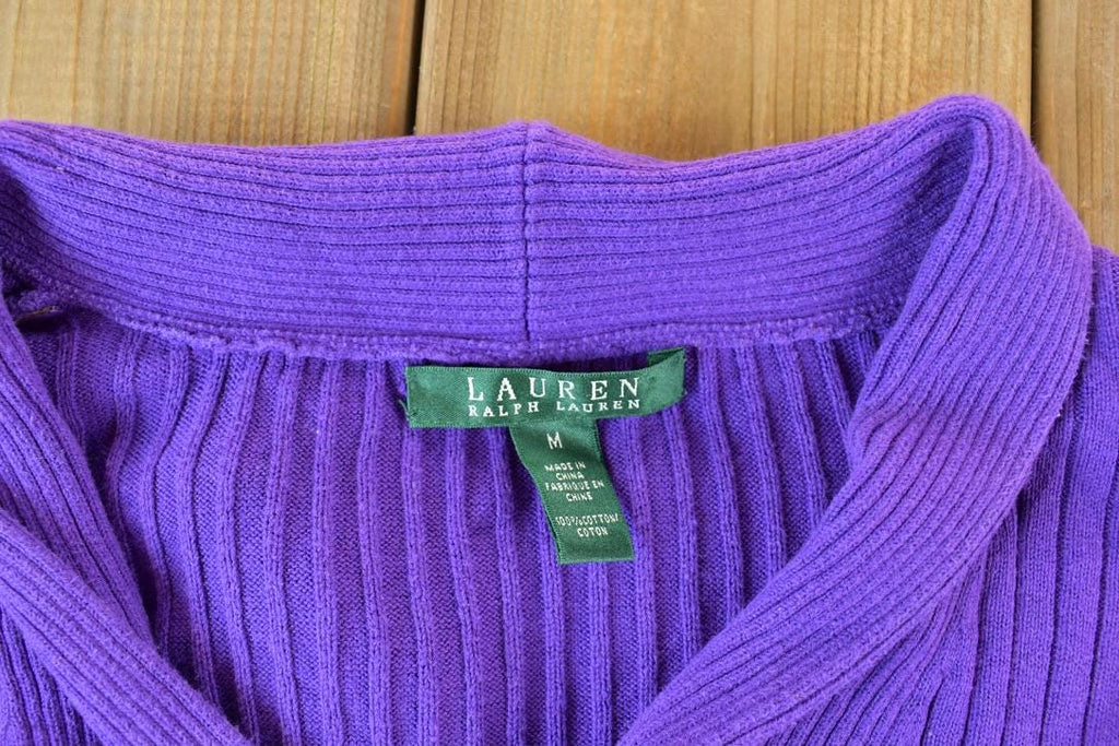 Vintage 1990s Lauren Ralph Lauren Knit Shawl Neck Gold Button Sweater