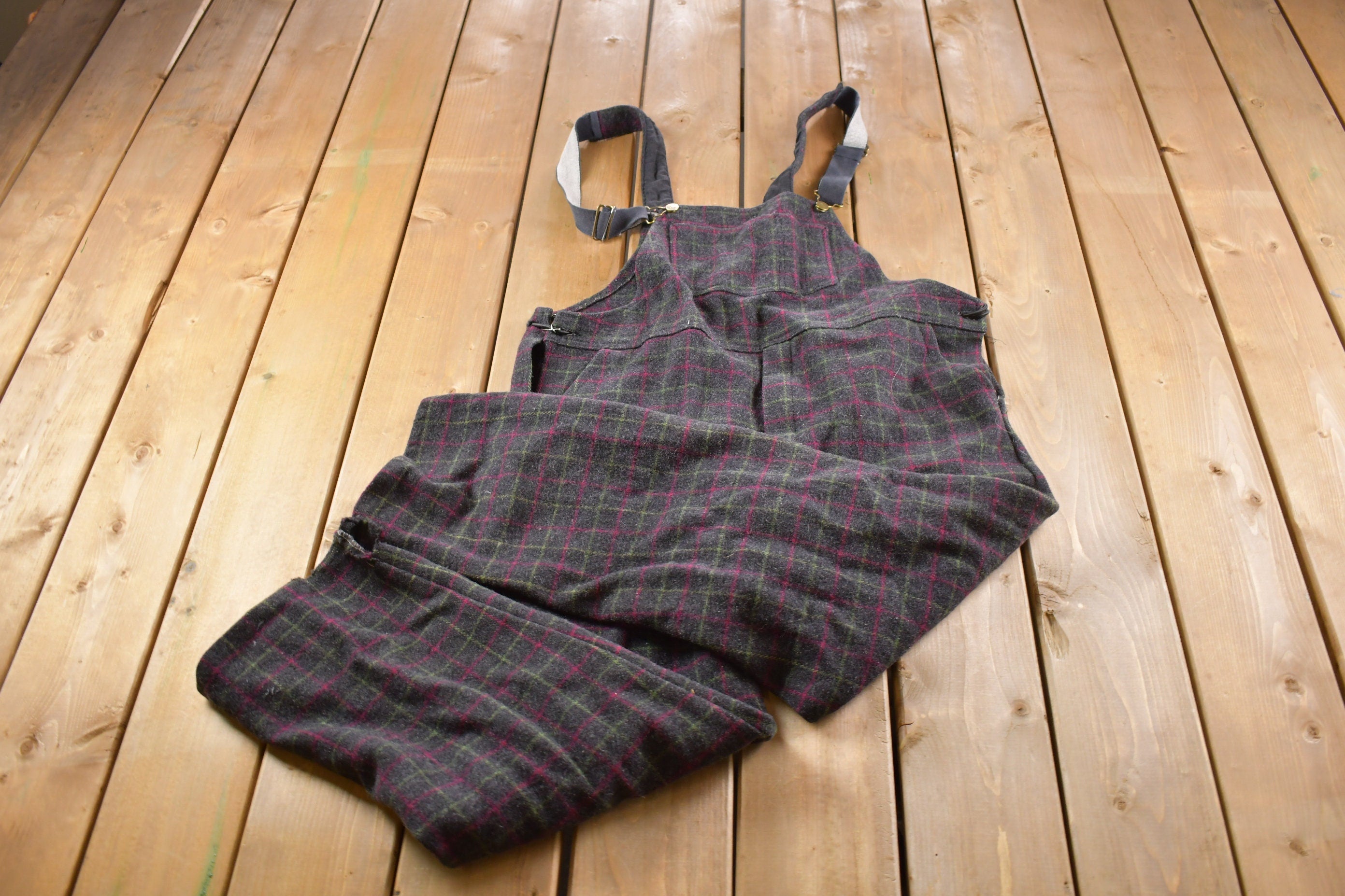 Vintage 1980s Plaid Codet Overalls Size Small