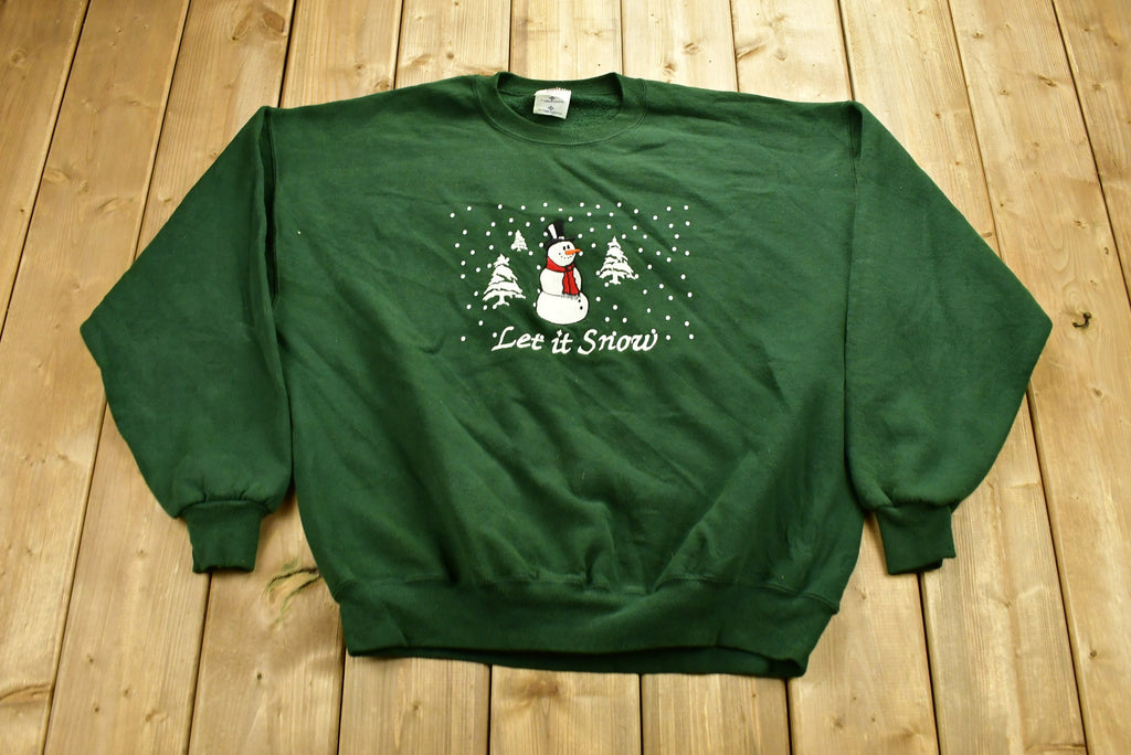 Vintage 1990's "Let It Snow" Snowman Embroidered Crewneck , 90s Holiday Crewneck , Made In USA , Winter Wear , Festive Graphic