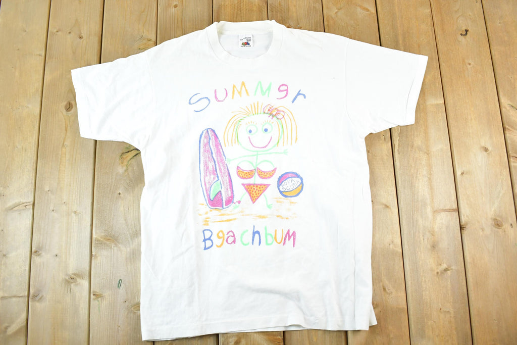 Vintage 1990s Summer Beach Bum Cartoon Drawing Souvenir T-Shirt Women's L