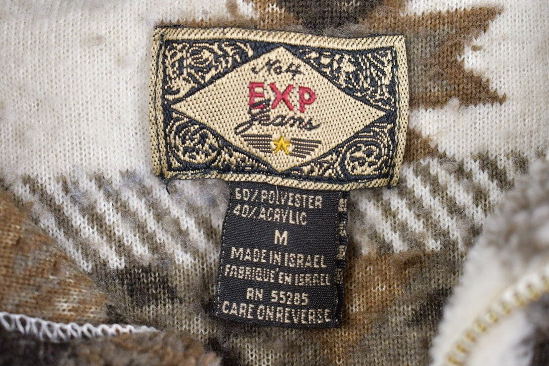 Vintage 1990s EXP Jeans Quarter Zip Abstract Fleece Sweater