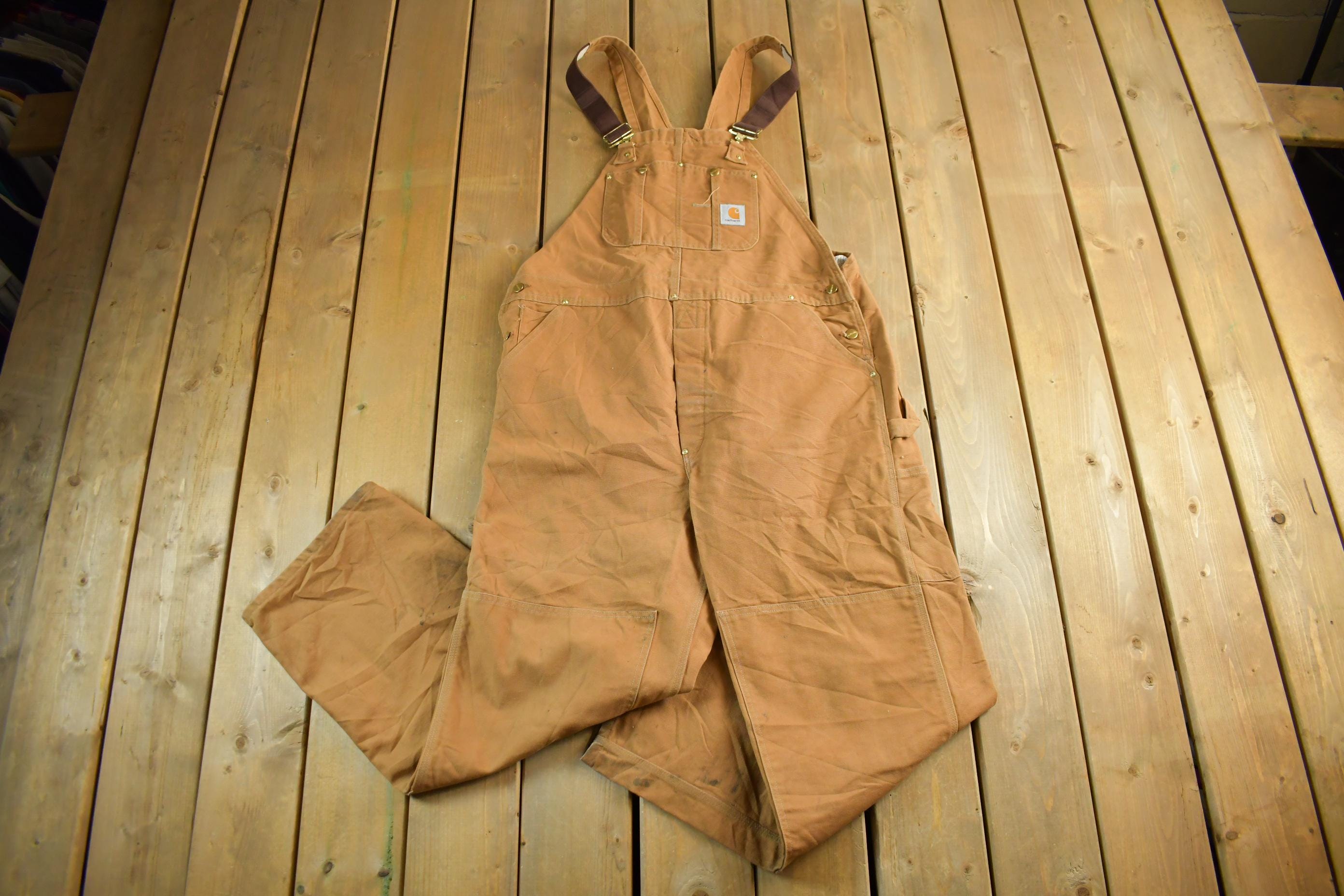 Vintage 1990s Carhartt Double Knee Canvas Overalls Size 42 x 32
