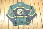 Vintage 1990s Green Bay Packers AOP Proline Logo Athletic NFL Football Warm Up Spring Jacket Made In USA