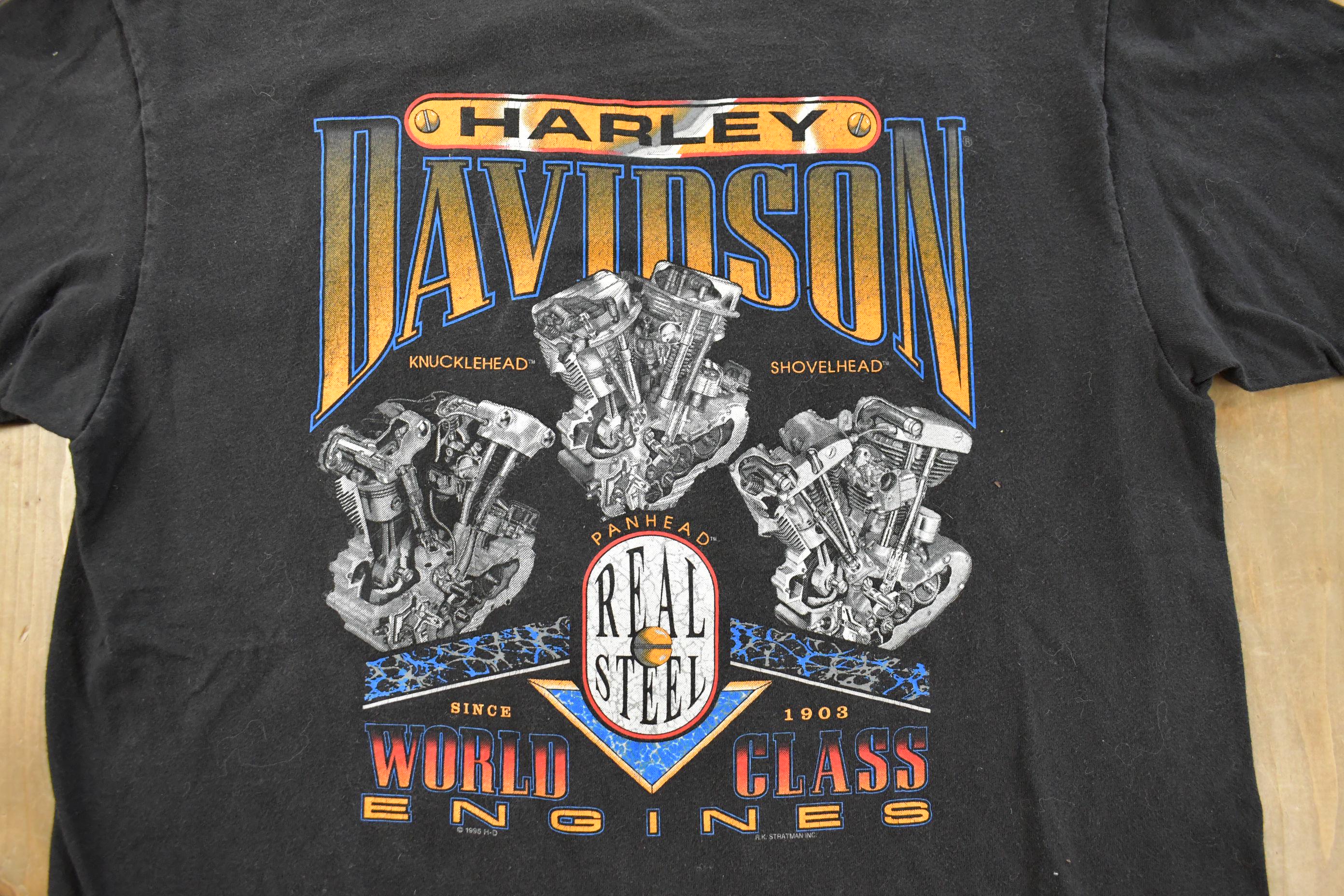 Vintage 1990s Harley Davidson Motorcycles World Class Engines T-Shirt Men's Large