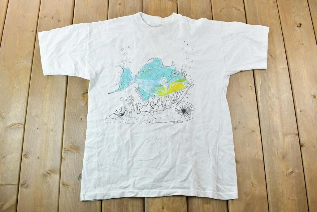 Vintage 1990s Tropical Fish Souvenir T-Shirt  Vintage Streetwear  Vacation Tee  Travel T Shirt