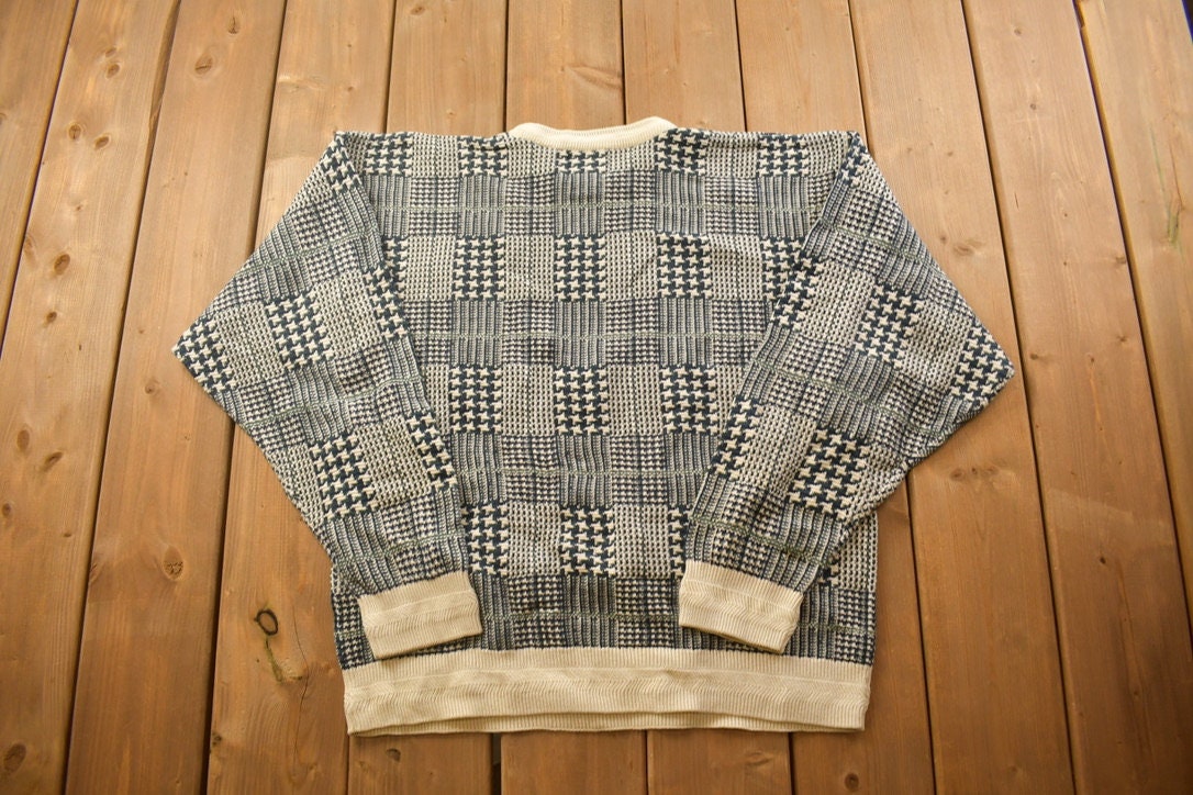 Vintage 1990s Chaps Ralph Lauren Knitted Crewneck Sweater / Vintage 90s Crewneck / All Over Pattern / Sweatshirt / Abstract Pattern