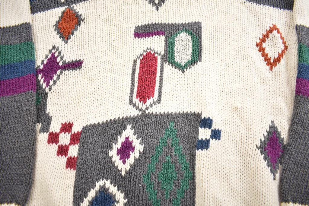 Vintage 1980s Abstract Pattern Etchings Knit Crewneck Sweater