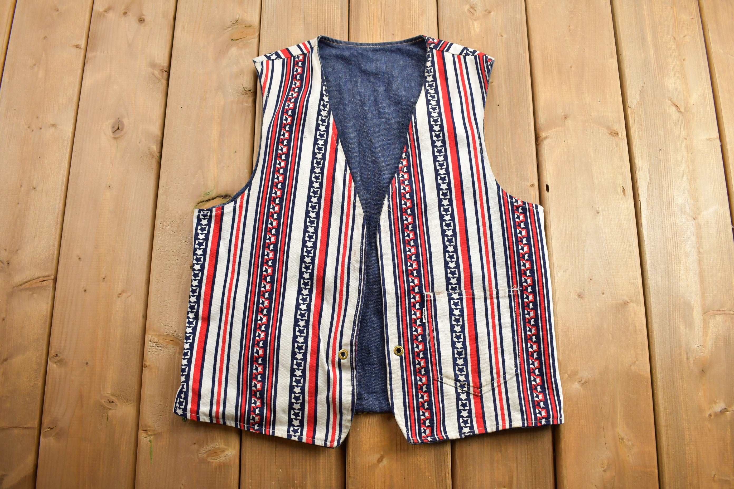 Vintage 1970s Big E Levis Reversible Denim Jean Jacket Vest
