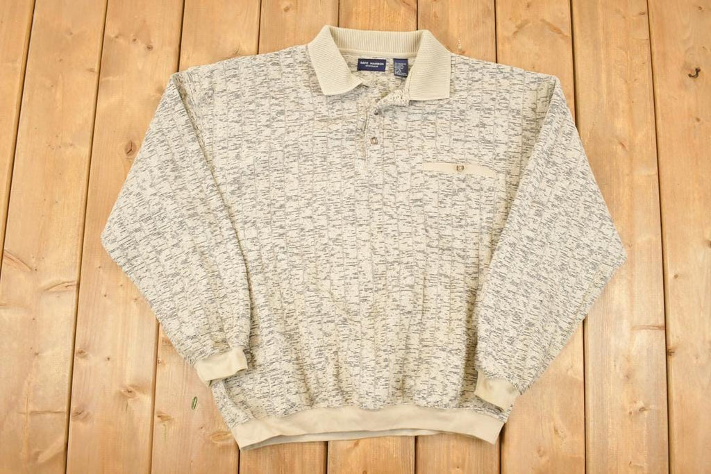 Vintage 1990s Safe Harbor Sportswear Quarter Button Knit Crewneck Sweater Men's L