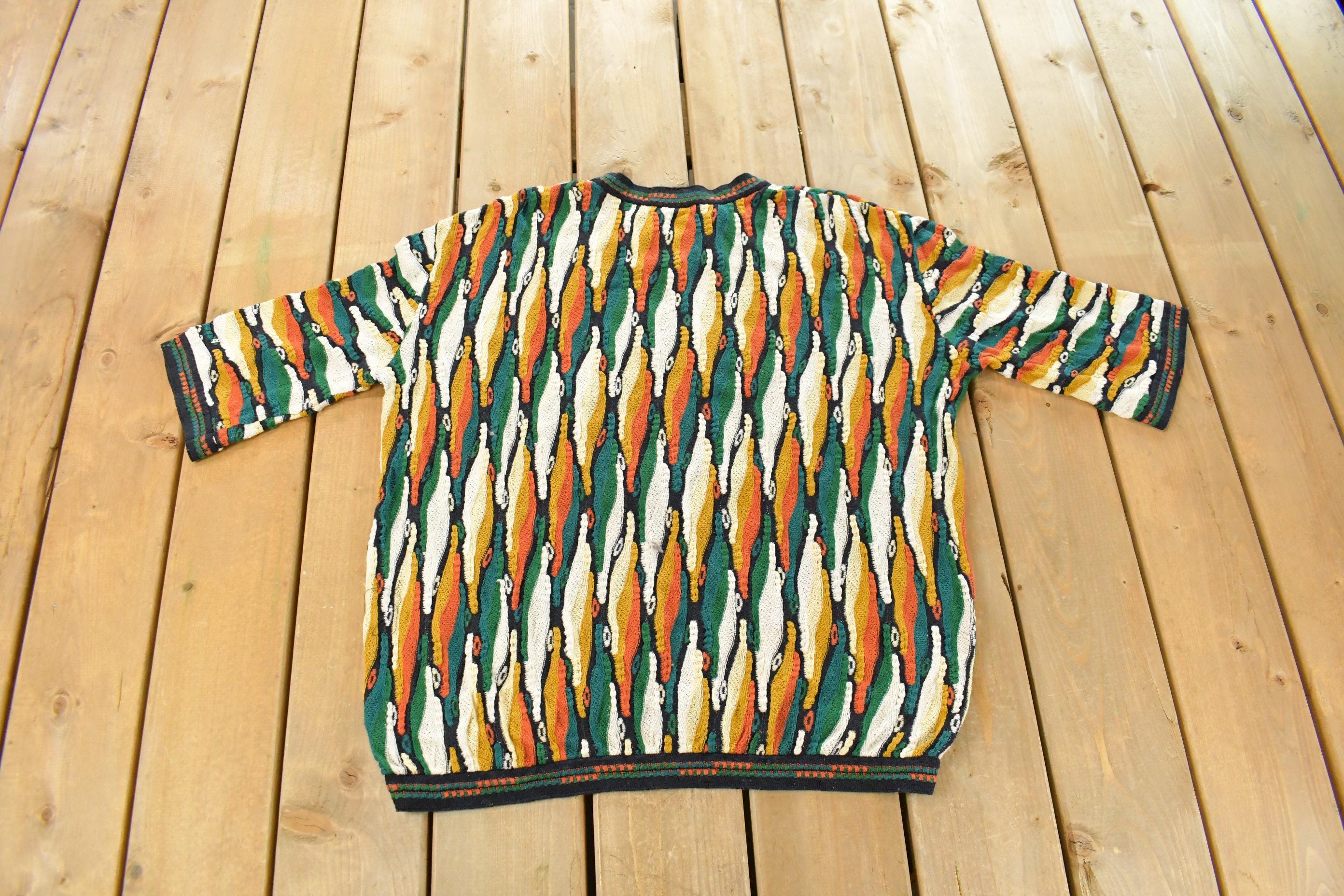 Vintage 1990s Coogi 3D Knit Abstract Short Sleeve Crewneck Sweater Men's Large