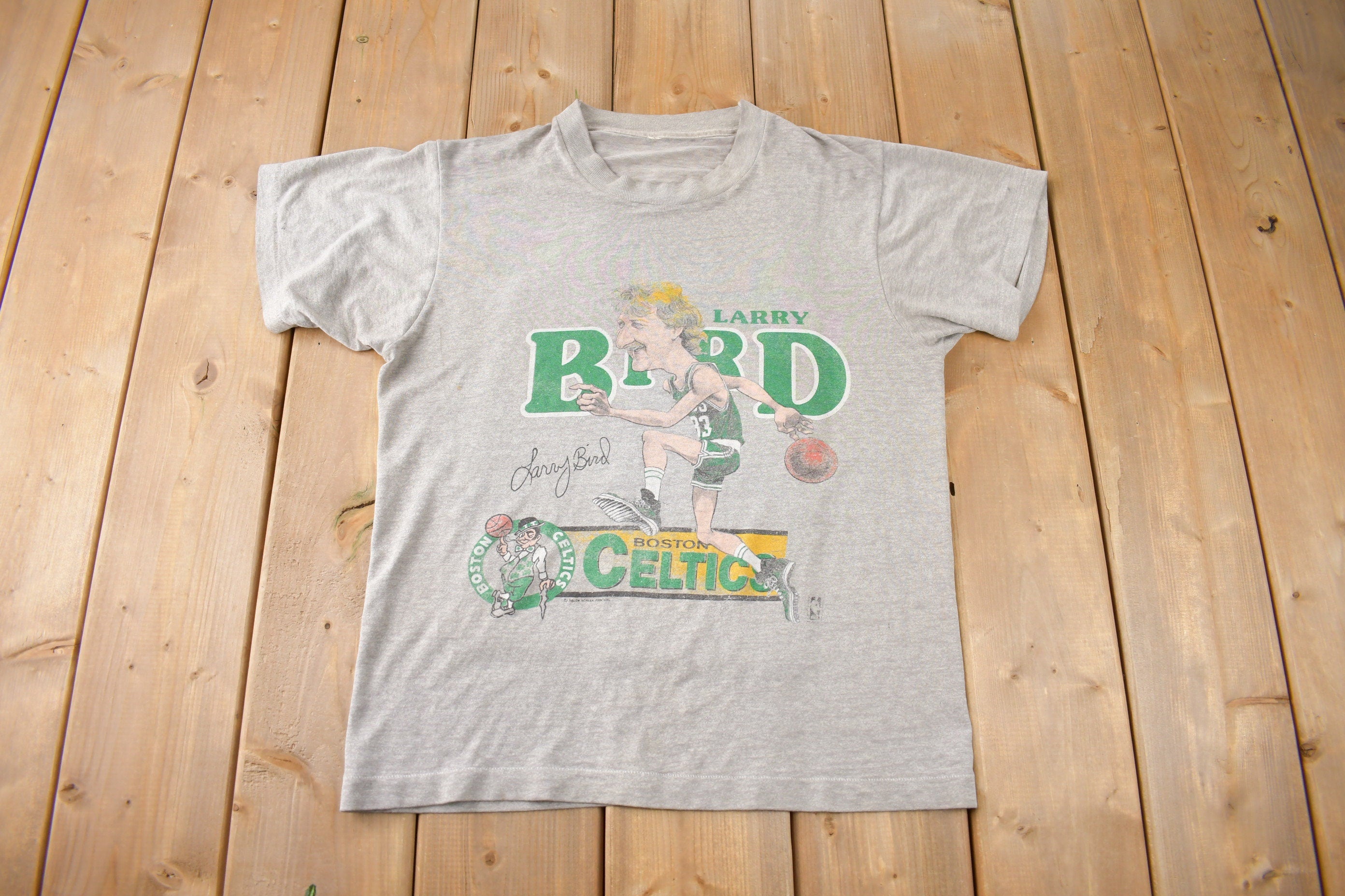 Vintage 1980s Larry Bird Boston Celtics NBA Basketball Graphic T-Shirt Made In USA