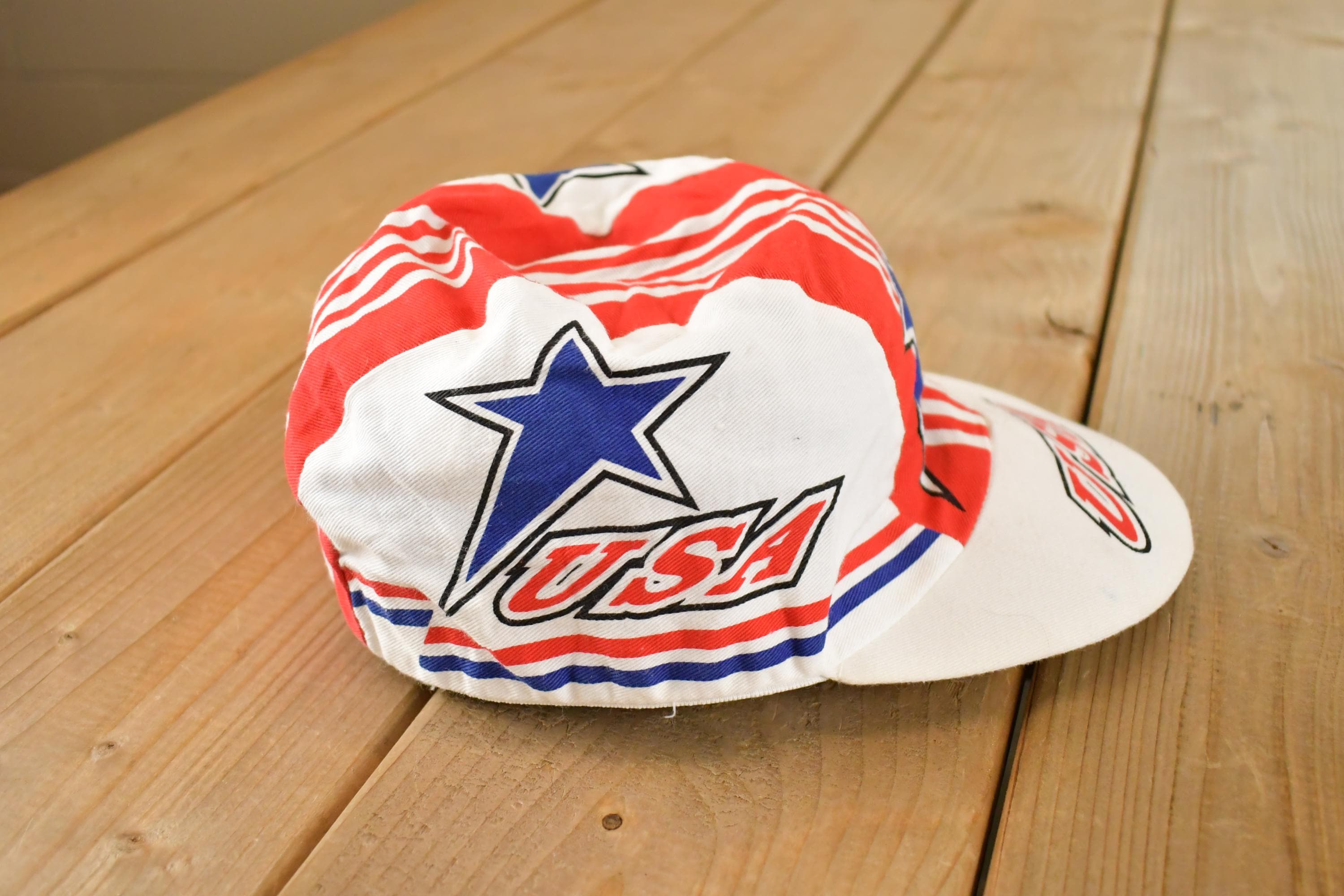 Vintage 1990s Pace Sportswear Team USA Star Stripe Cycling Painters Hat / 90's Biking Cap