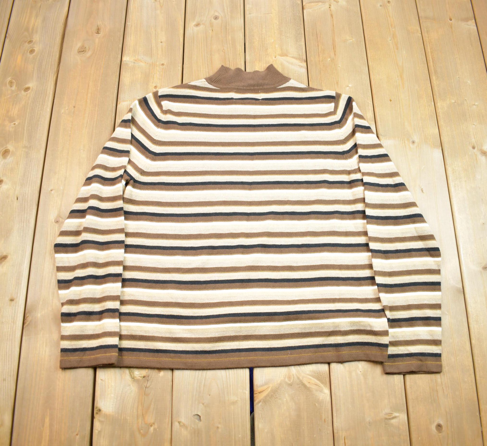 Vintage 1990s Sag Harbour Turtle Neck Striped Sweatshirt