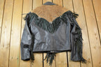 Vintage 1990s Bermans Leather Frills Tassel Animal Print Wild Print Motorcycle Jacket Made In USA