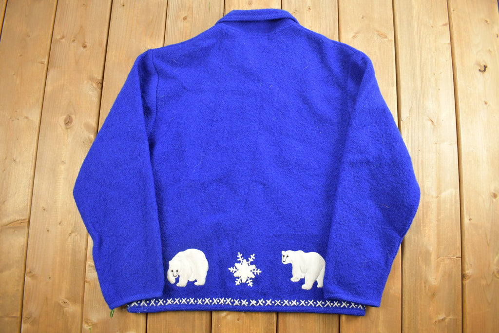 Vintage 1990s Blue Polar Bear Fleece Sweater