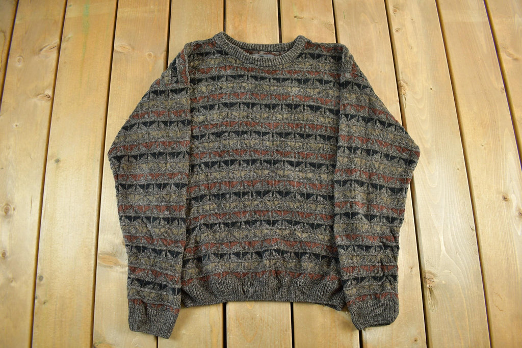 Vintage 1990s Consensus Knit Abstract Pattern Crewneck Sweater Men's Medium / 90s Crewneck / Preppy Knits