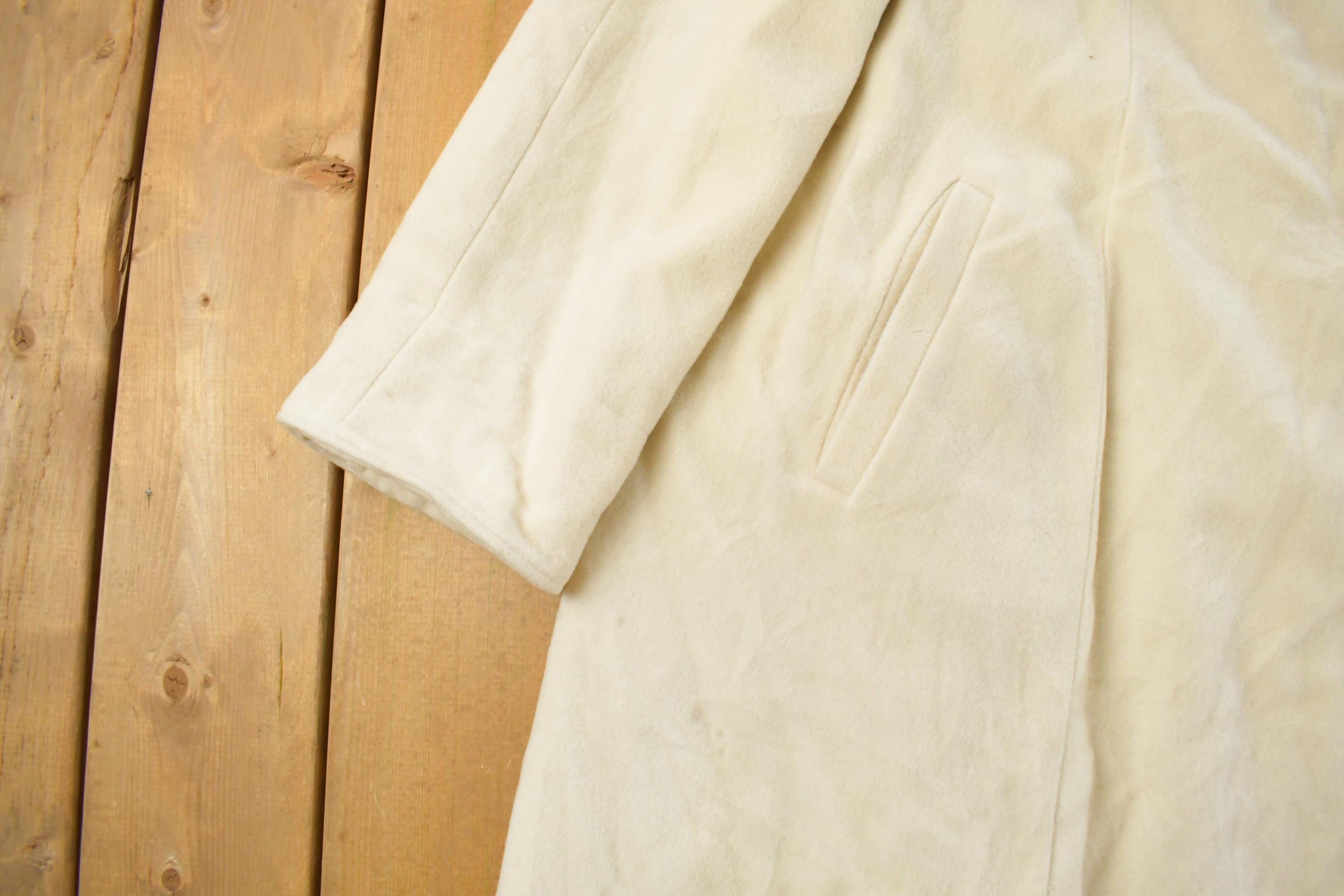 Vintage 1980s Sequence Wool Cashmere Trench Over Coat Women's Large