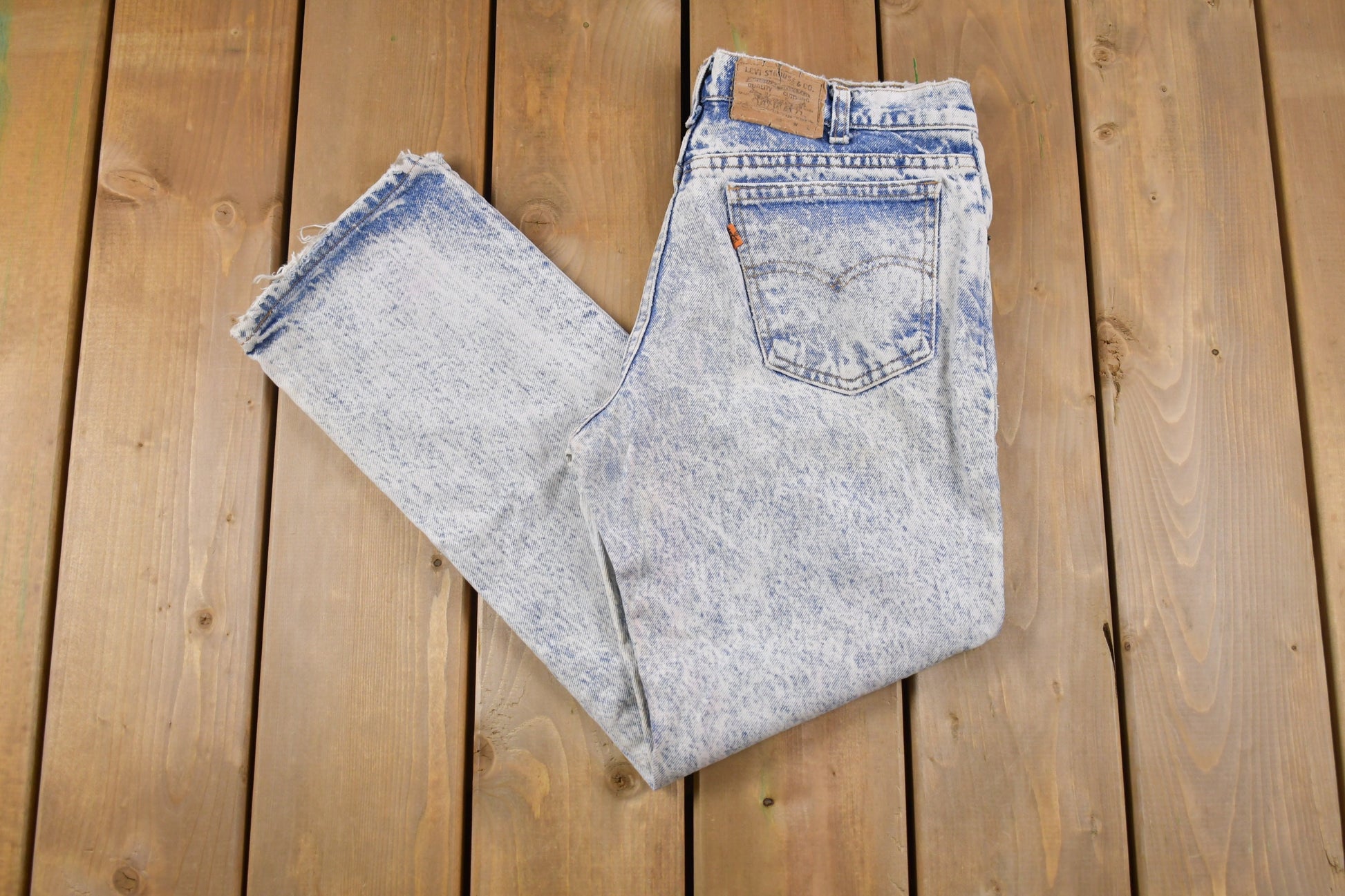Vintage 1970s Levi's Orange Tab Acid Wash Denim Jeans Size 28 x 26