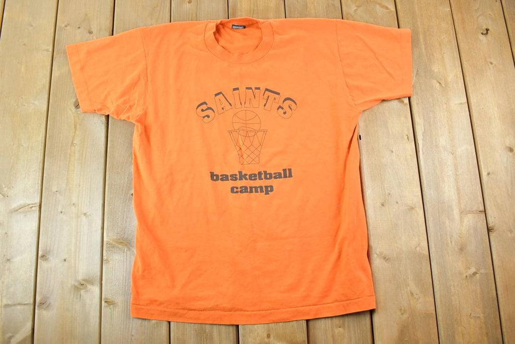 Vintage 1990s Saints Basketball Camp Souvenir Single Stitch Graphic Print T-Shirt Made In USA