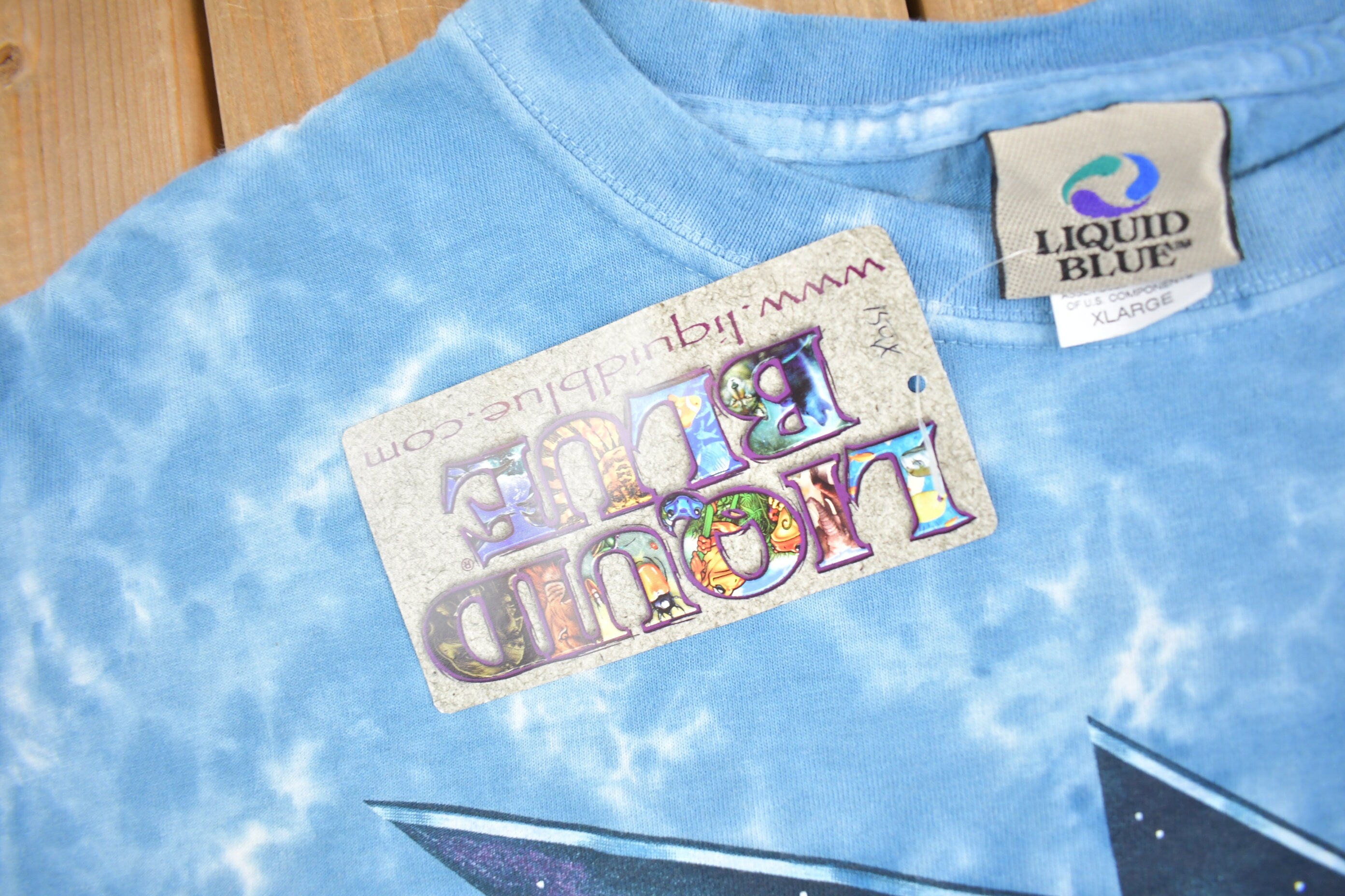 Vintage 1990s Deadstock Liquid Blue Space Theme All Over Print Tie Dye T-Shirt