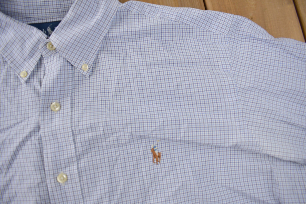 Vintage 1990s Ralph Lauren Plaid Button Up Classic Fit Dress Shirt Size L