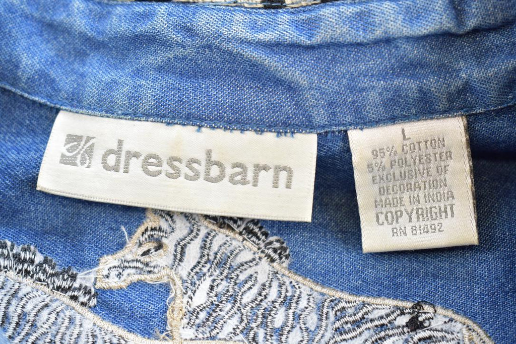 Vintage 1990s Dressbarn Embroidered Zebra Button Up Long Sleeve Shirt