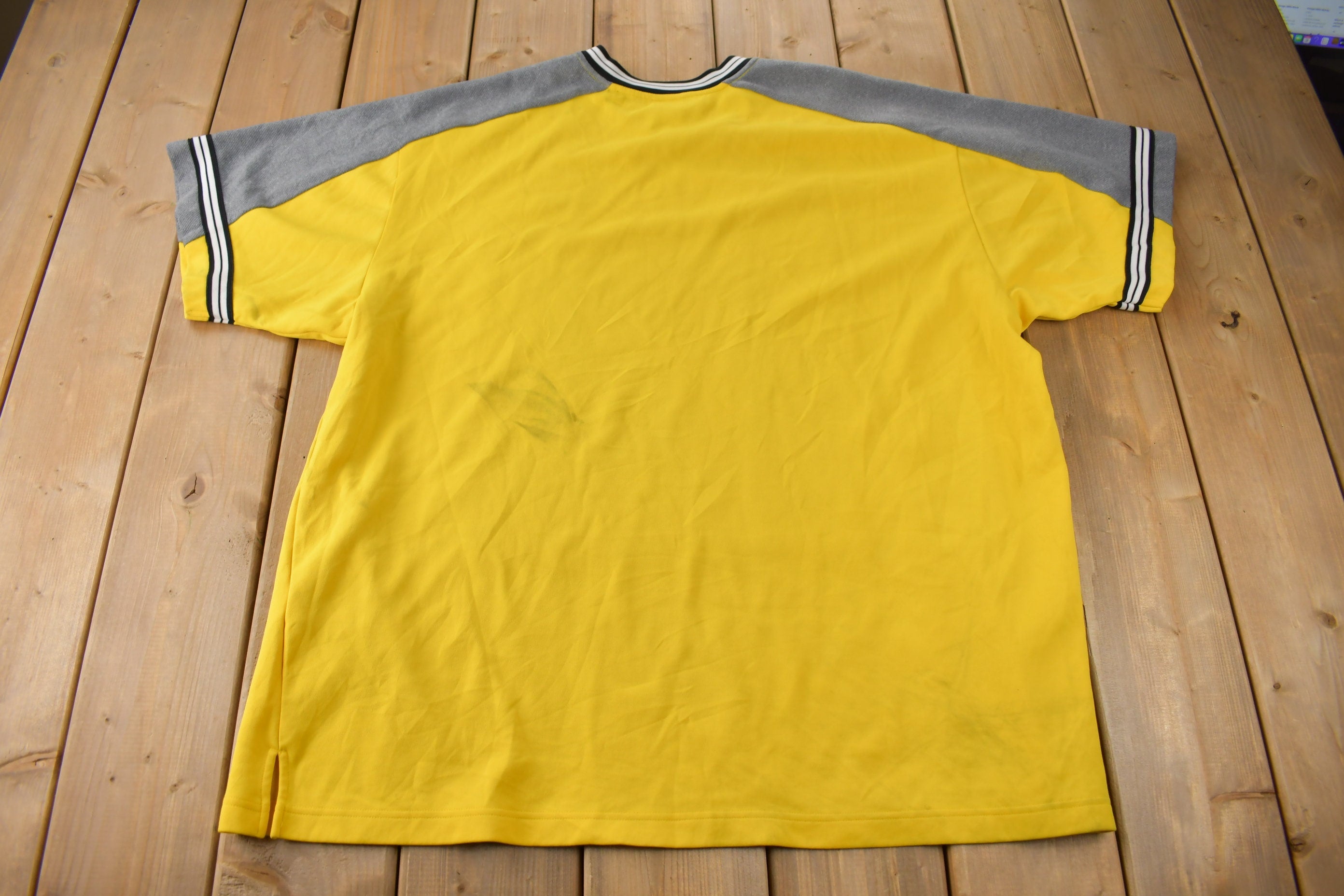 Vintage Y2K Nike Mini Swoosh Yellow Jersey Style T Shirt Size XL