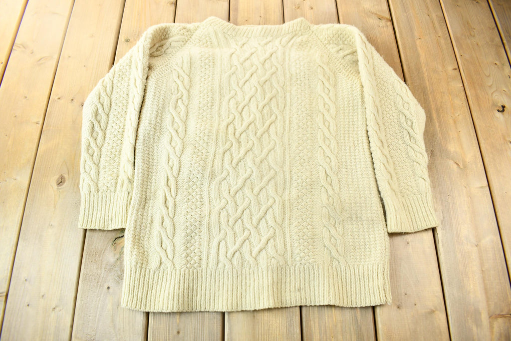 Vintage 1970s Hand Knit Cable Knit Crewneck Sweater
