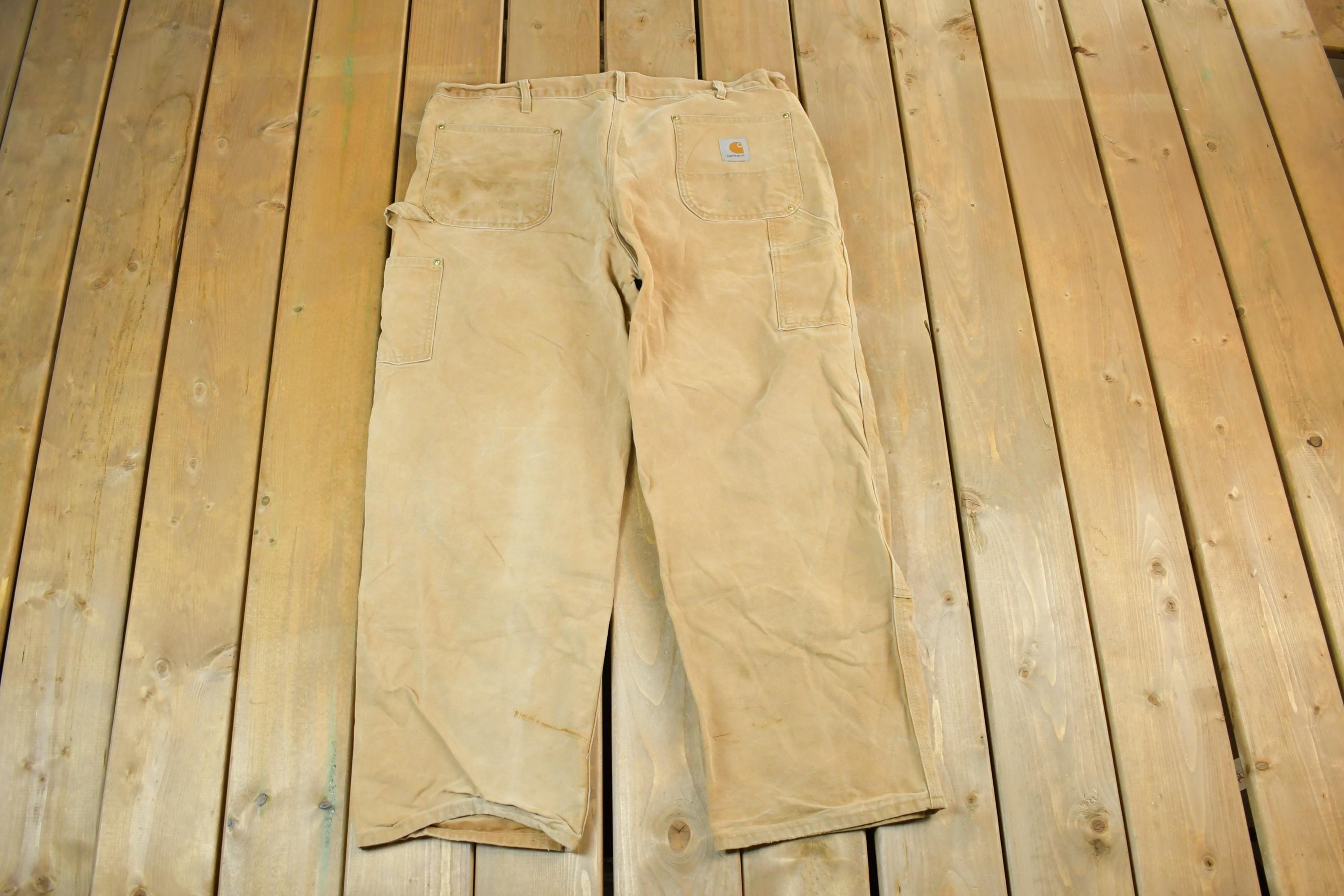 Vintage 1990s Tan Carhartt Double Knee Denim Work Jeans Size