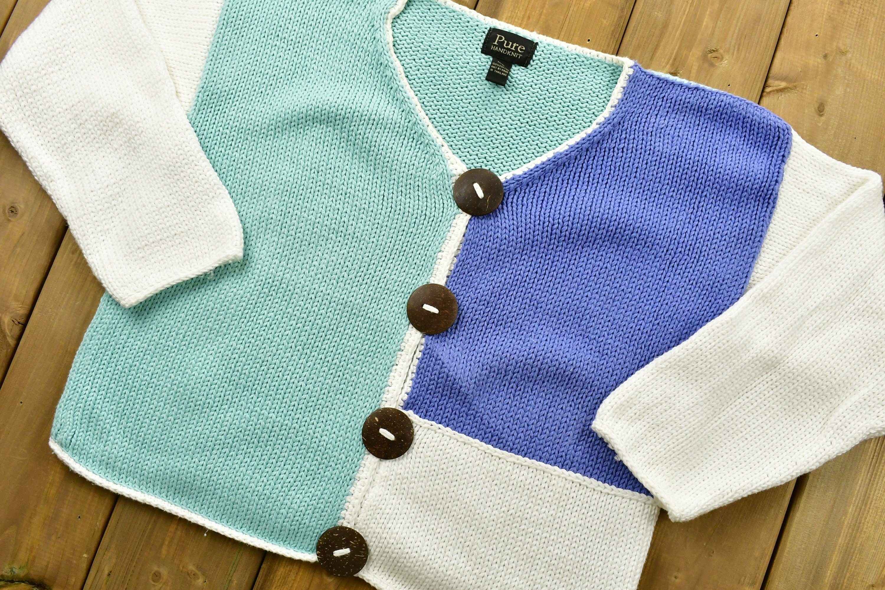 Vintage 90's Pure Hand Knitted Color Block Sweater