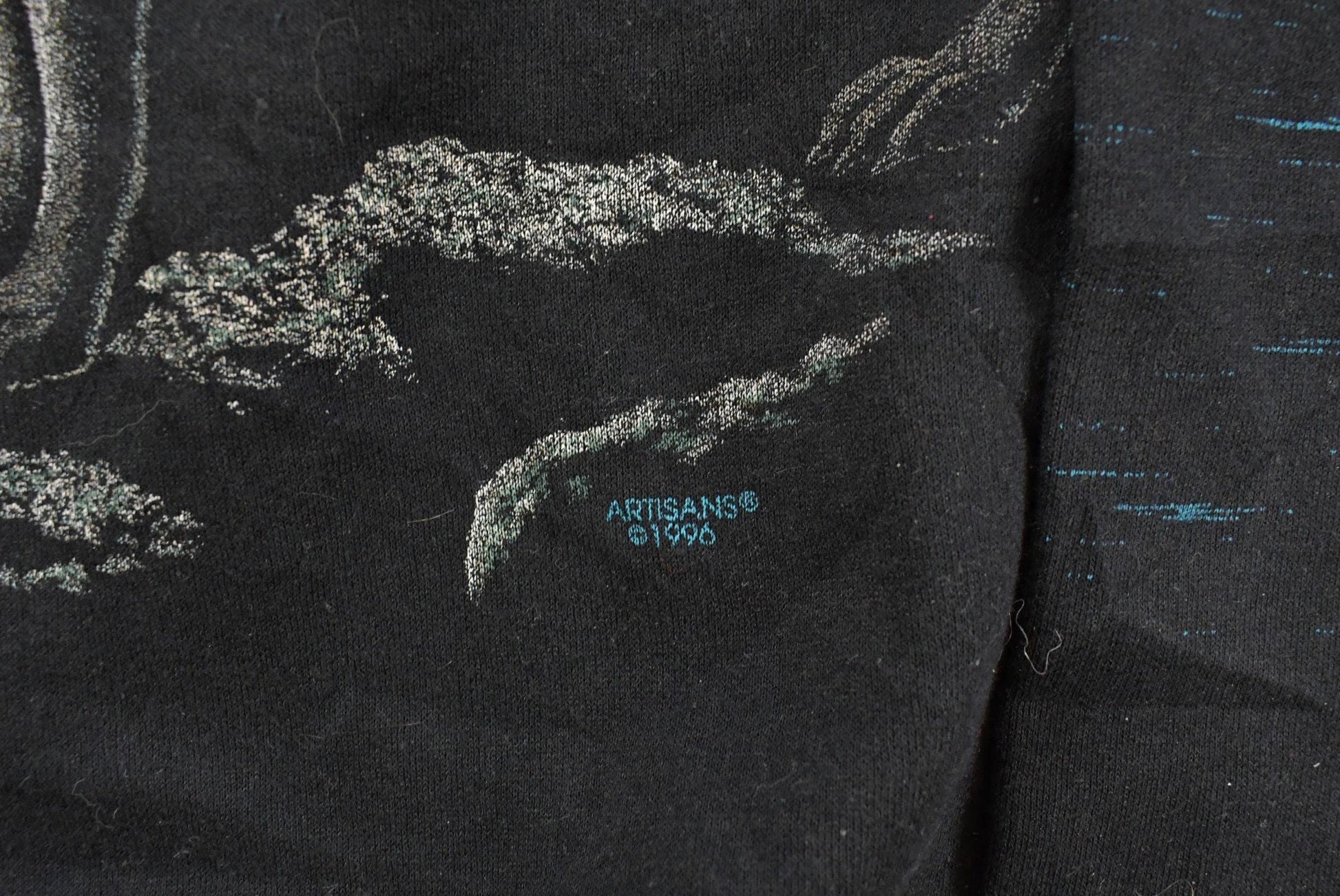 Vintage 1990s Artisans Wolf Graphic Henley Crewneck Sweatshirt Mens Large